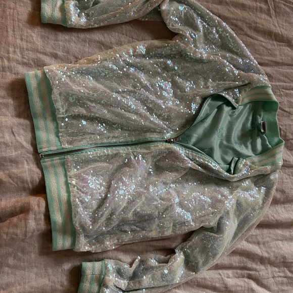 Disney Mint Sequin Bomber Jacket - Picture 1 of 11